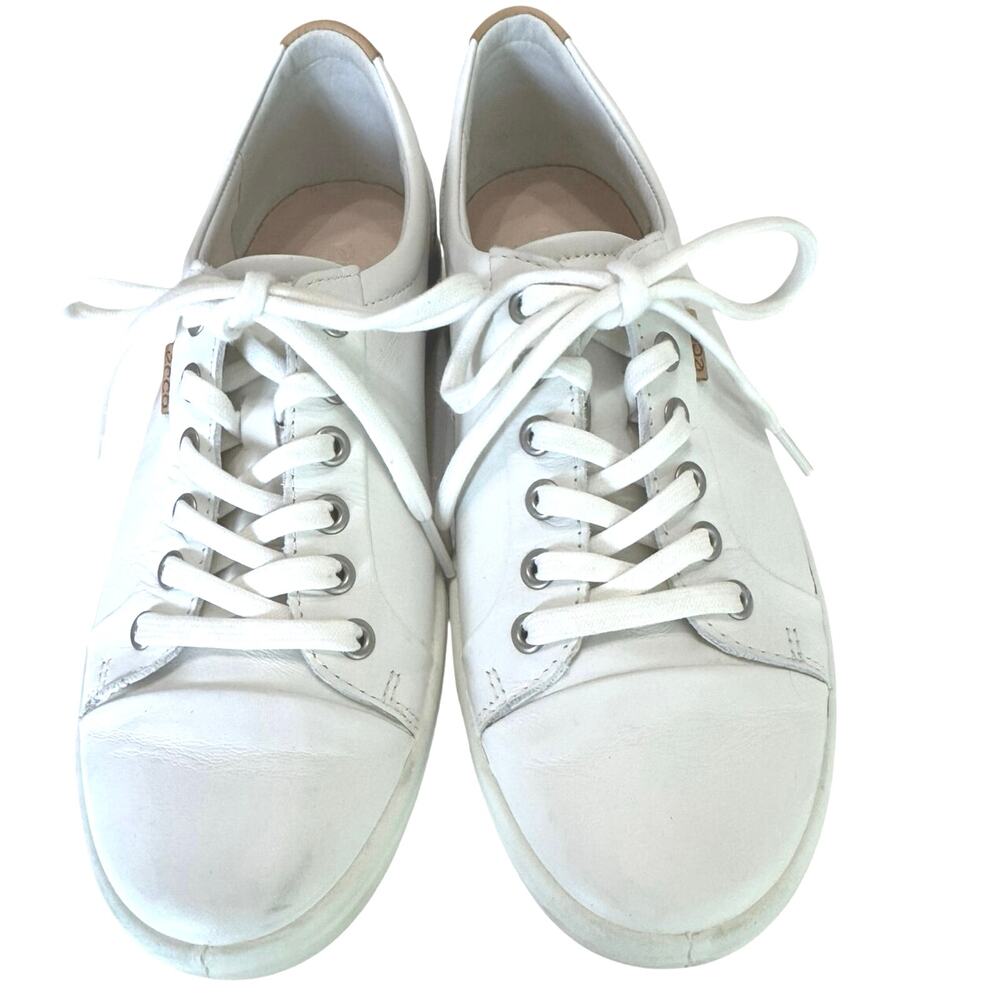 ECCO Soft 7 White Leather Sneakers Women EU 40 US 9-9.5 Comfort Shoe